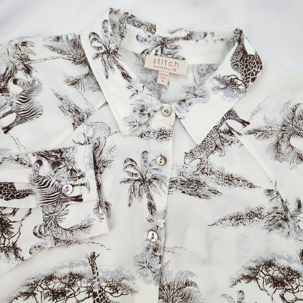 Stitch by Chenault Womens Earthy Safari Toile Top Size S Eclectic Animal Print